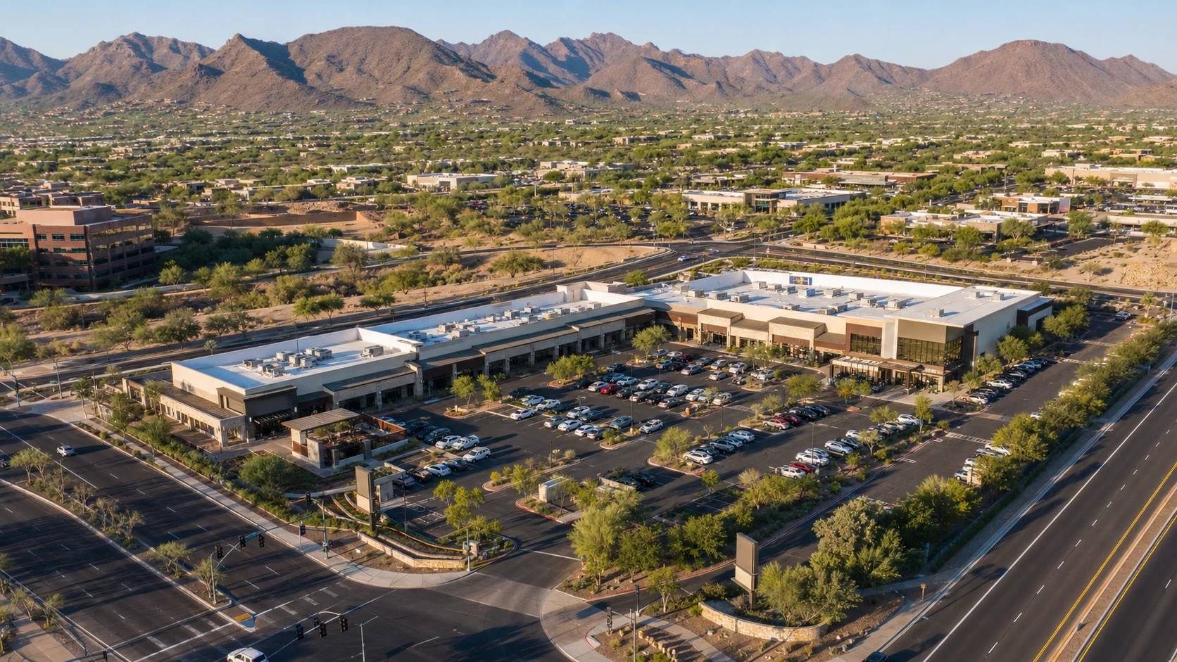 Aerial view of a retail commercial property prepared for a coordinated marketing campaign