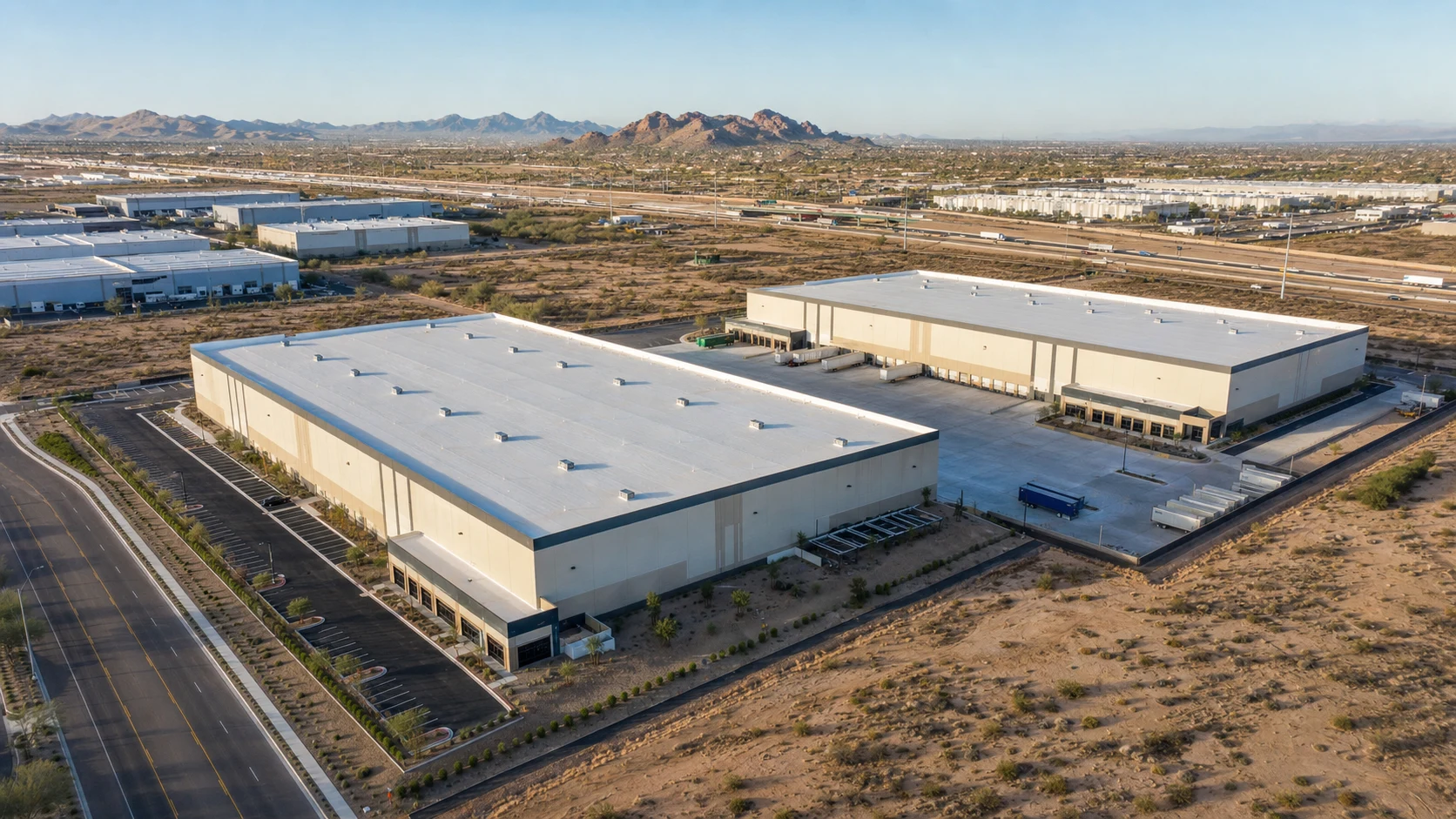 Aerial view of an industrial commercial real estate property